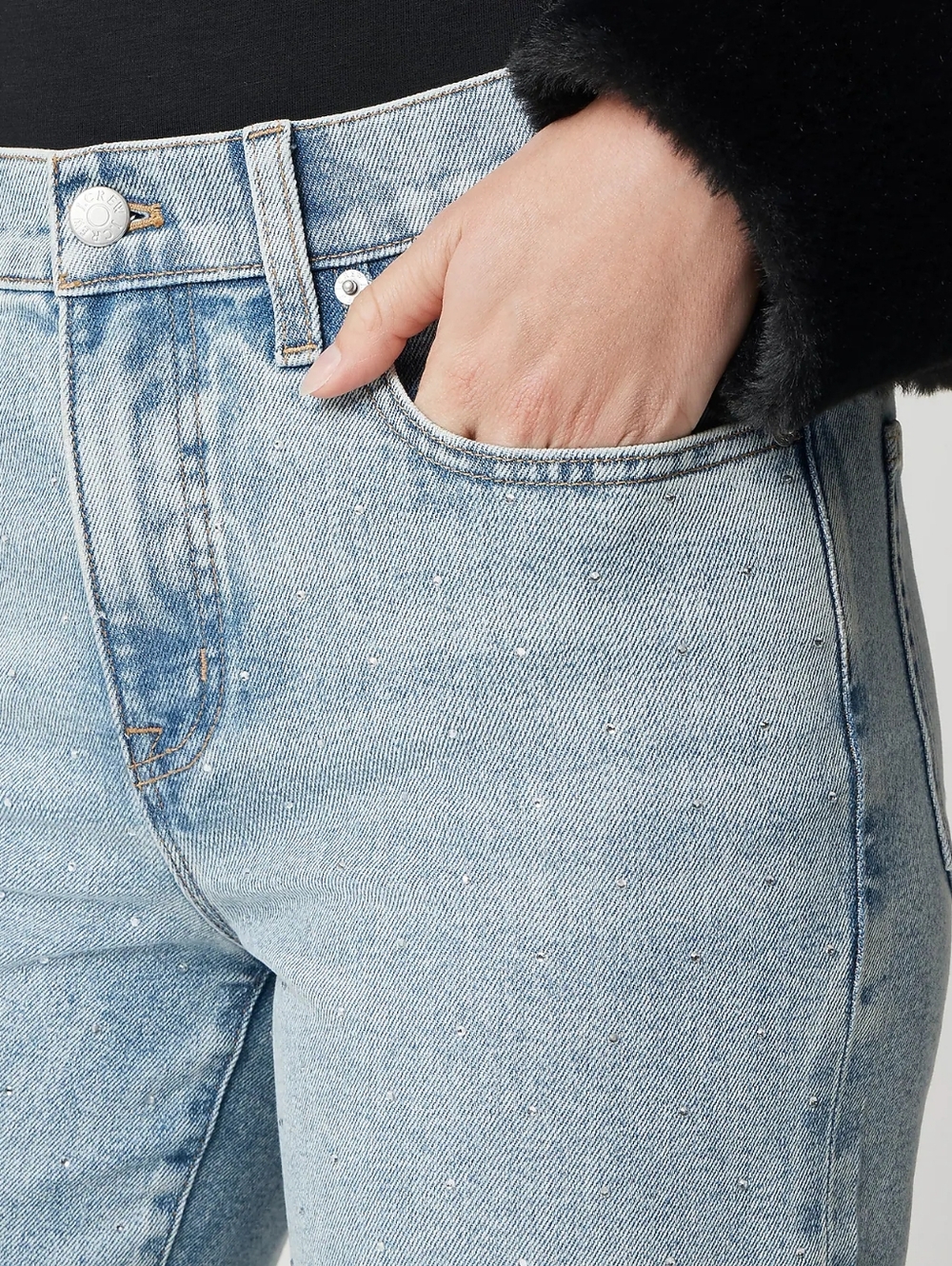 J. Crew Light Blue Rhinestone-Embellished Straight-Leg Jeans